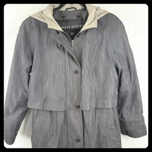 VTG Fleet Street Women's Vintage Black Trench Coat Rain Jacket‎ Size 12 90's
